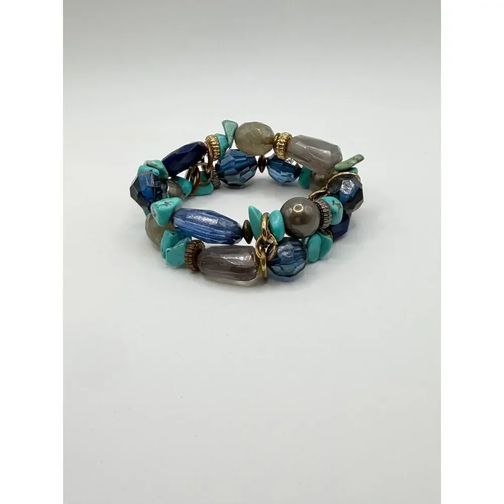 💙 Blue Turquoise Linked Double Wrap Bracelet